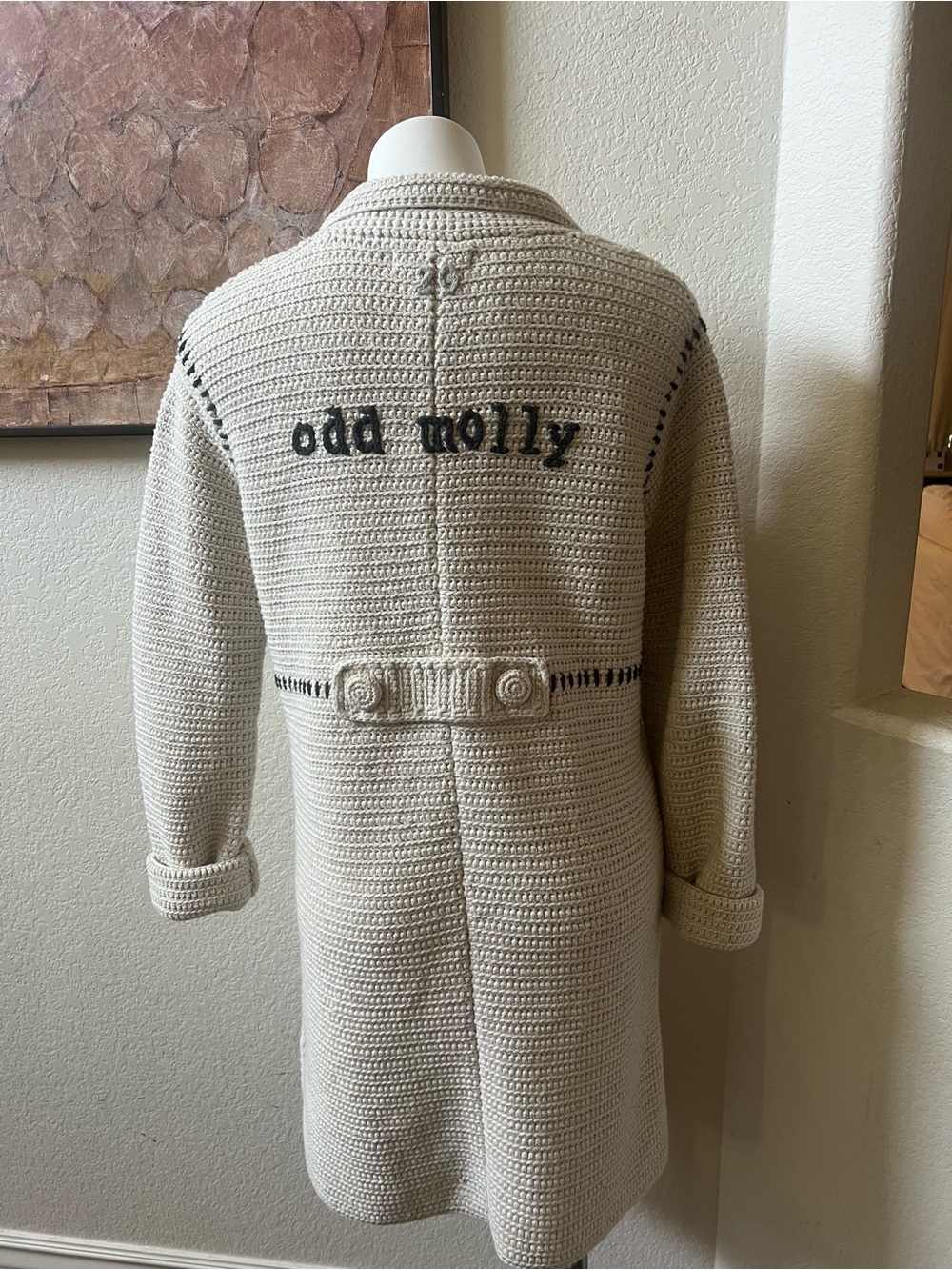 Odd Molly Cream Crochet Button-Front Women's Sweater Coat GUC Large - Picture 3 of 16